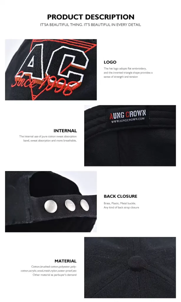 details of the black canvas baseball cap dad cap KN2102031