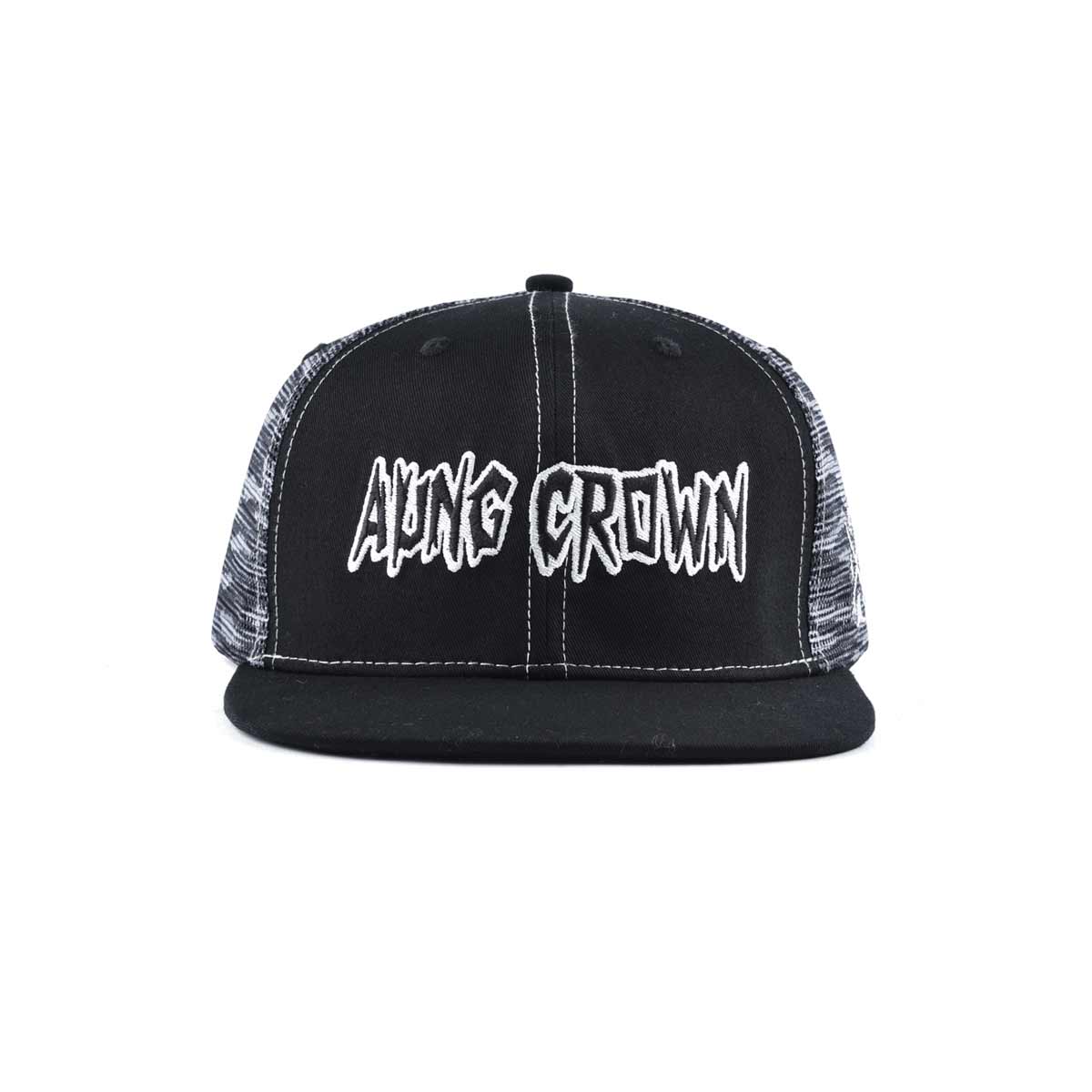 Aung Crown men's black flat brim trucket hat KN2012111