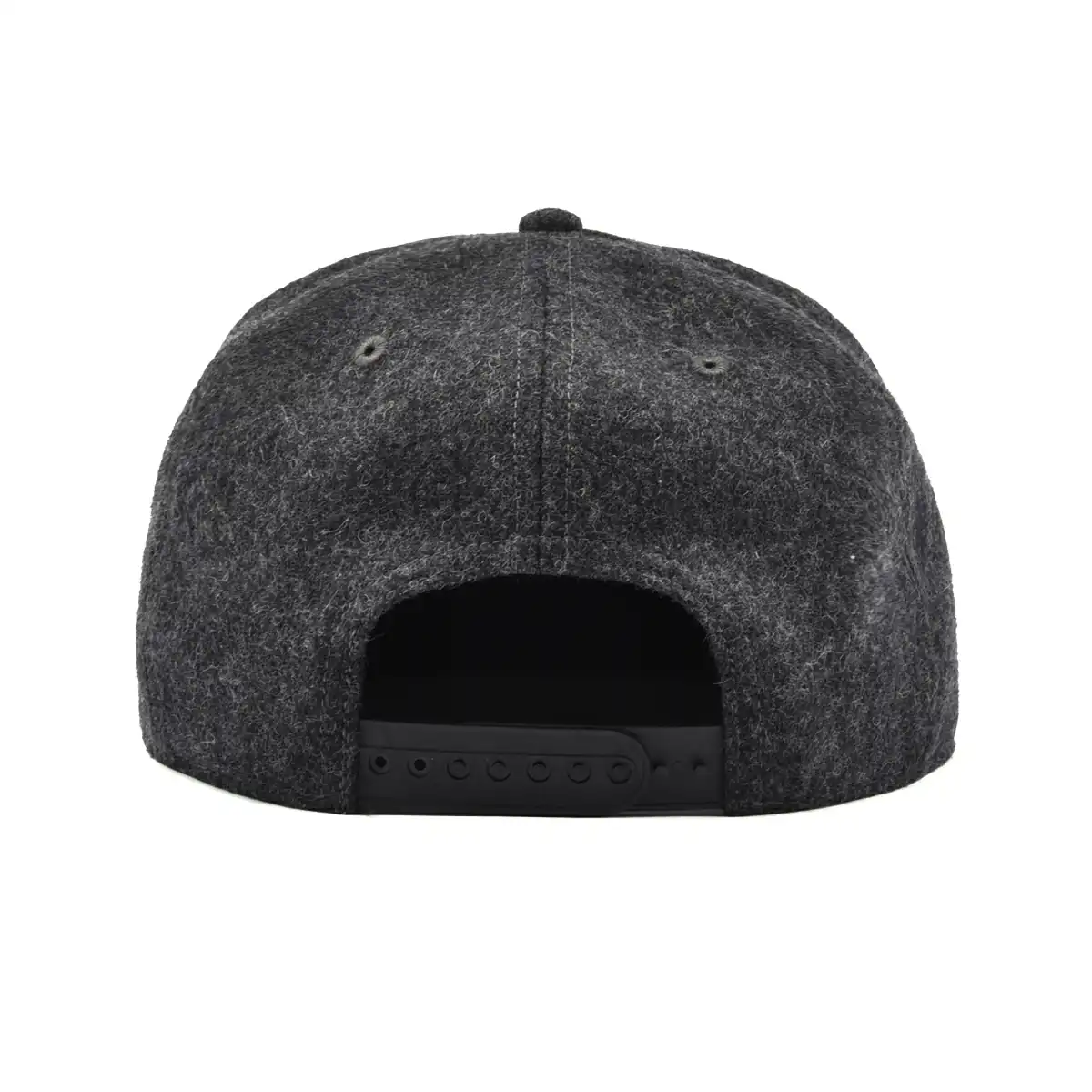 Aung Crown plain black snapback hat with a black plastic snap closure ACNA2011126