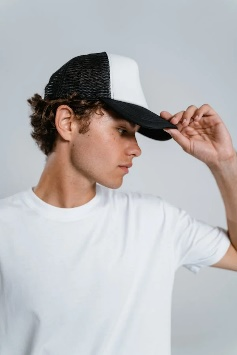 black and white baseball cap